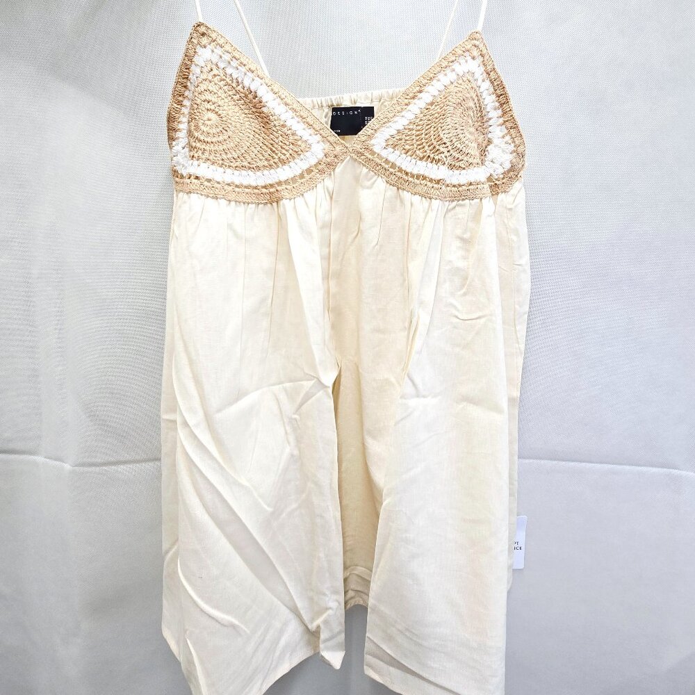 NEW ASOS DESIGN CUPPED CROPPED MINI SUNDRESS COTTON/LINEN BLEND STONE SIZE 10